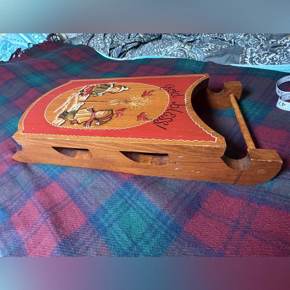 Vintage Wooden Holiday Folk Art Sled Decor